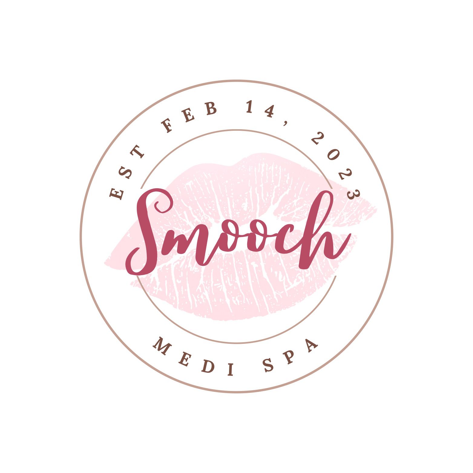Elegant logo for Smooch Medi Spa with soft pink watercolor and circular text.
